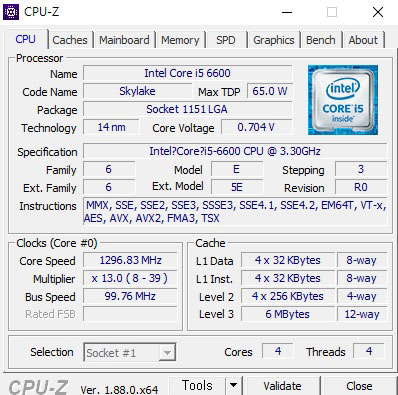  인텔 6세대 i5-6600 스카이레이크 cpuz 벤치