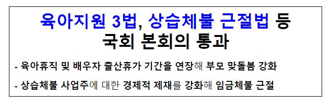 육아지원 3법, 상습체불 근절법 등 국회 본회의 통과 육아지원 3법, 상습체불 근절법 등 국회 본회의 통과