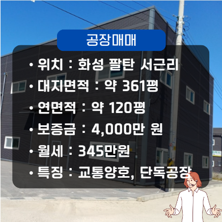  화성 팔탄 창고임대 공장임대 매물(서근리 약 120평 준신축)