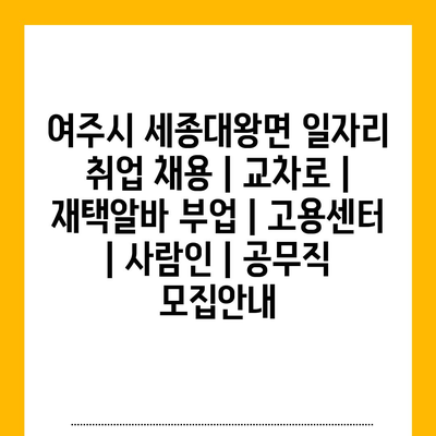  세종대왕면, 다양한 취업 기회, 공무직, 재택알바로 새로운 도전의 기회 잡아보세요!