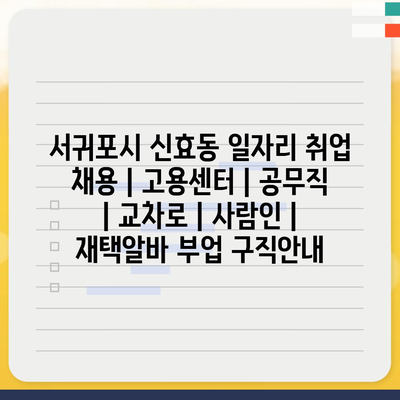  서귀포시 신효동의 다양한 채용 정보와 일자리 활동 방법