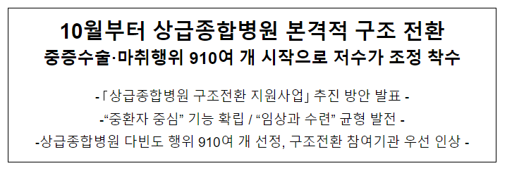 상급종합병원 구조전환 지원사업 추진방안 발표 상급종합병원 구조전환 지원사업 추진방안 발표