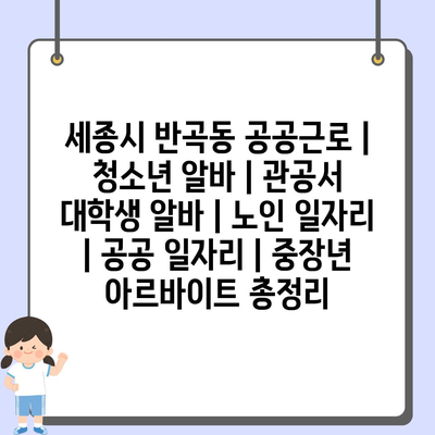  세종시 반곡동, 공공근로로 다양한 일자리 제공