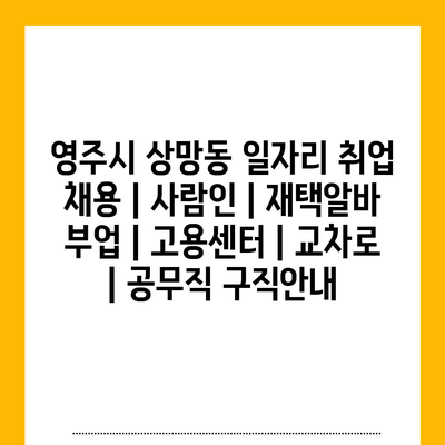  영주시 상망동, 재택알바와 부업으로 찾는 다양한 일자리 정보!