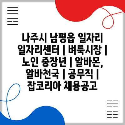  나주시 남평읍, 중장년층과 노인을 위한 일자리 지원