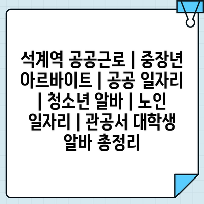  석계역 공공근로: 다양한 일자리 제공, 중장년층에게 유용한 기회