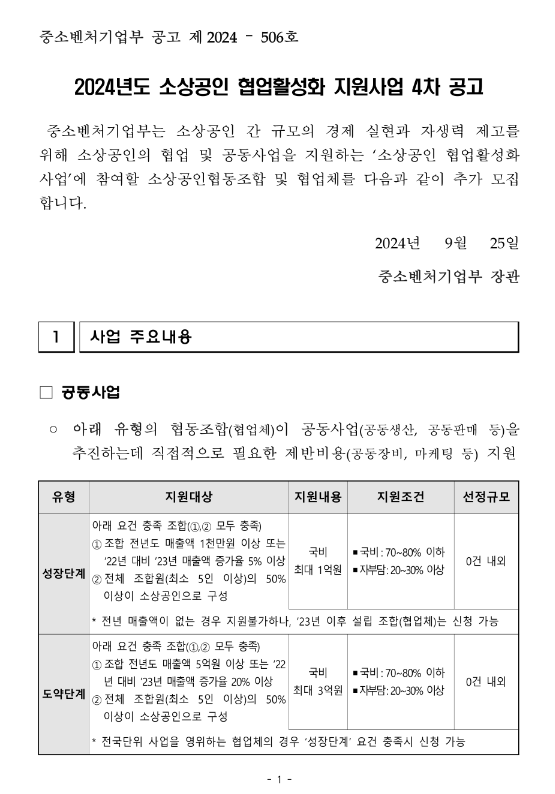 2024년 4차 소상공인 협업활성화 지원사업 공고 2024년 4차 소상공인 협업활성화 지원사업 공고
