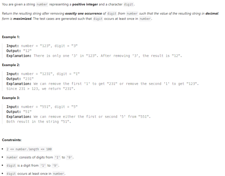  JAVA_LeetCode 2259_Remove Digit From Number to Maximize Result