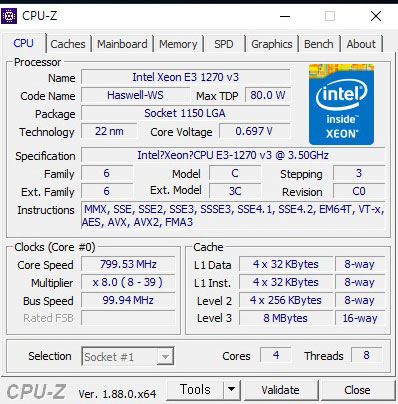  인텔 제온 프로세서 E3-1270 v3 CPUZ 벤치