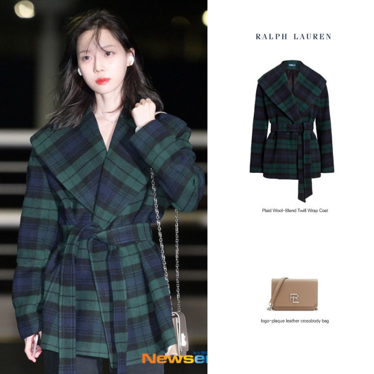 윈터 공항 패션 폴로 체크 코트 가방 의상 스타일 윈터 공항 패션 폴로 체크 코트 가방 의상 스타일