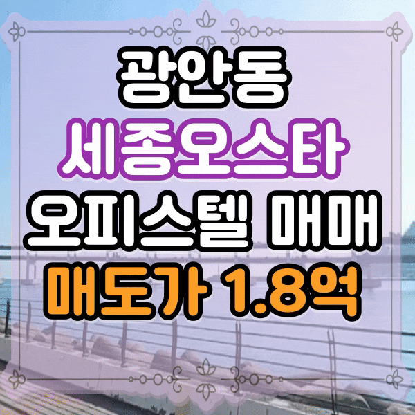  광안동 세종 오스타 바다 뷰 확실한 오피스텔 매매, 광안대교 뷰 광안리 바닷가 인근 복층구조