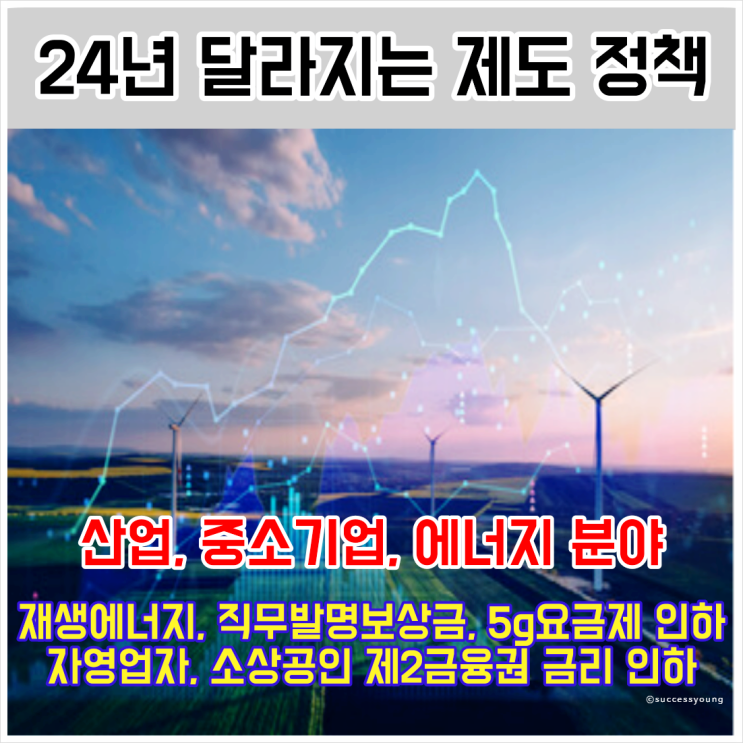  24년 달라지는 제도 정책 재생에너지 직무발명 보상금 5g 요금제 자영업자 소상공인 제2금융권 등 요약
