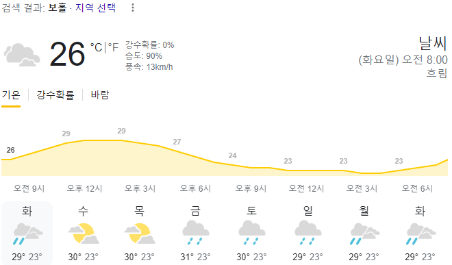  2024년 1월 2일 보홀 날씨 올려드려요