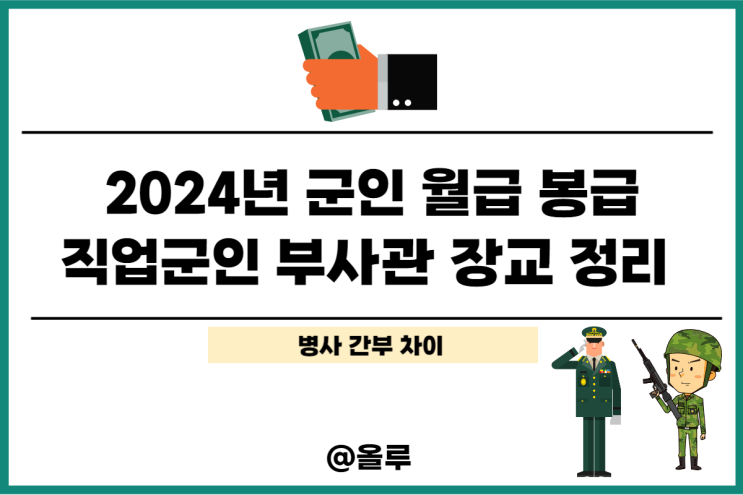  2024년 군인 월급 봉급 직업군인 부사관 장교 봉급 정리