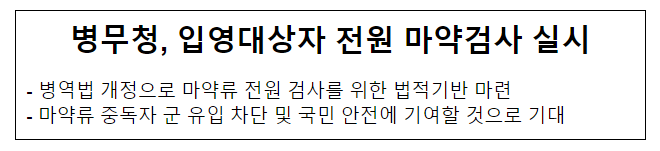병무청, 입영대상자 전원 마약검사 실시 병무청, 입영대상자 전원 마약검사 실시
