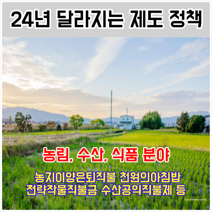  24년 달라지는 제도 정책 농지이양 은퇴직불 천원의아침밥 전략작물 직불금 수산 공익 직불제 등 요약