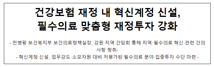 건강보험 재정 내 혁신계정 신설,필수의료 맞춤형 재정투자 강화 건강보험 재정 내 혁신계정 신설,필수의료 맞춤형 재정투자 강화