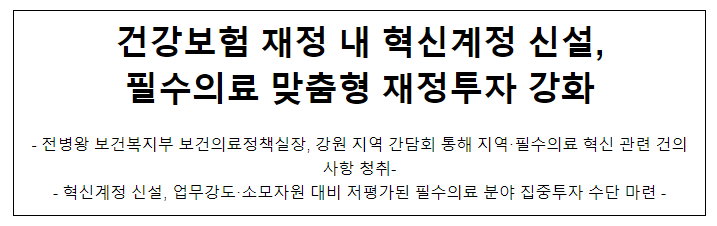 건강보험 재정 내 혁신계정 신설,필수의료 맞춤형 재정투자 강화