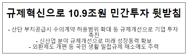 규제혁신으로 10.9조원 민간투자 뒷받침 규제혁신으로 10.9조원 민간투자 뒷받침