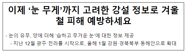 이제 ‘눈 무게’까지 고려한 강설 정보로 겨울철 피해 예방하세요