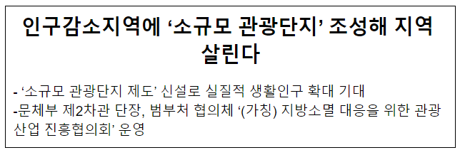 인구감소지역에 ‘소규모 관광단지’ 조성해 지역 살린다