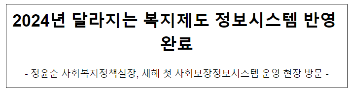 2024년 달라지는 복지제도 정보시스템 반영 완료 2024년 달라지는 복지제도 정보시스템 반영 완료