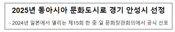 2025년 동아시아 문화도시로 경기 안성시 선정