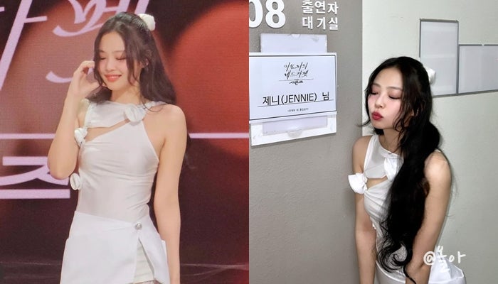  블랙핑크 제니 화이트 원피스, 레이스 스타킹(타이즈), 구두 - 이효리 레드카펫 패션 정보 정리!