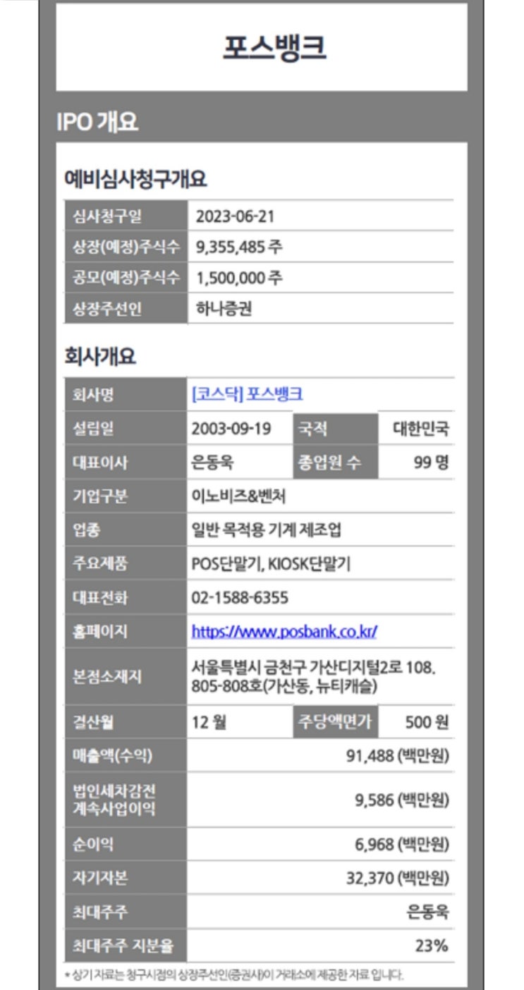  2024년 1월 공모주(IPO) 포스뱅크(1월17~18)18000원