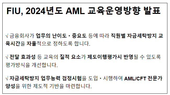 FIU, 2024년도 AML 교육운영방향 발표