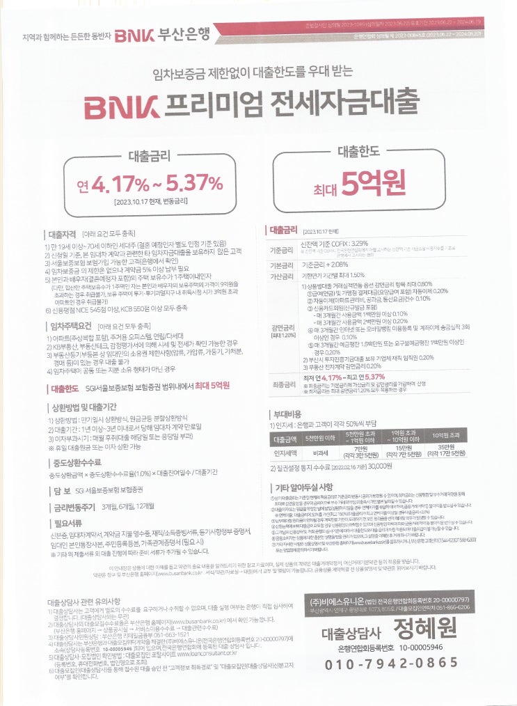  울산 대출관련 정보- 부산은행 20240106