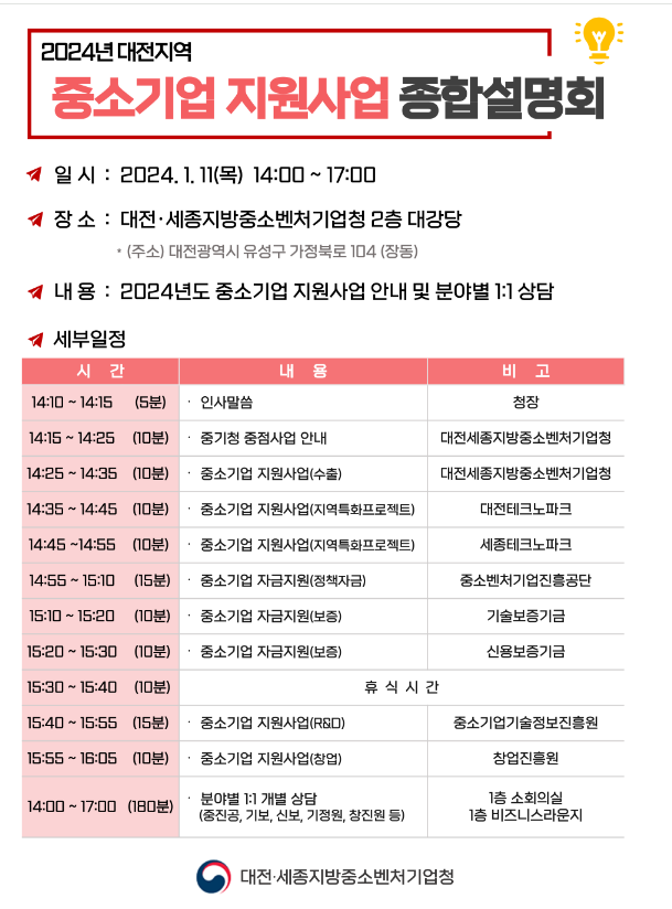 [대전ㆍ세종] 2024년 중소기업 지원사업 종합설명회 개최 안내