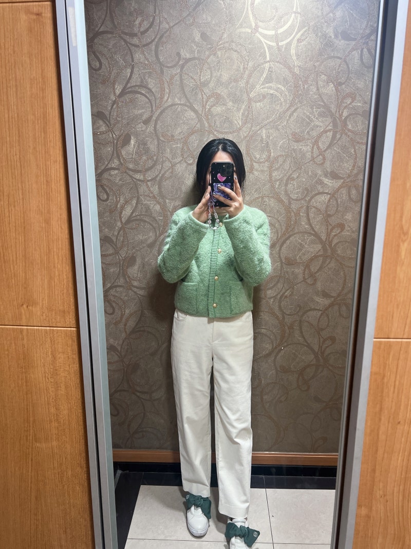오즈세컨:) 울 블렌드 글리터 니트 가디건 그린 후기 + 한섬 시즌오프
