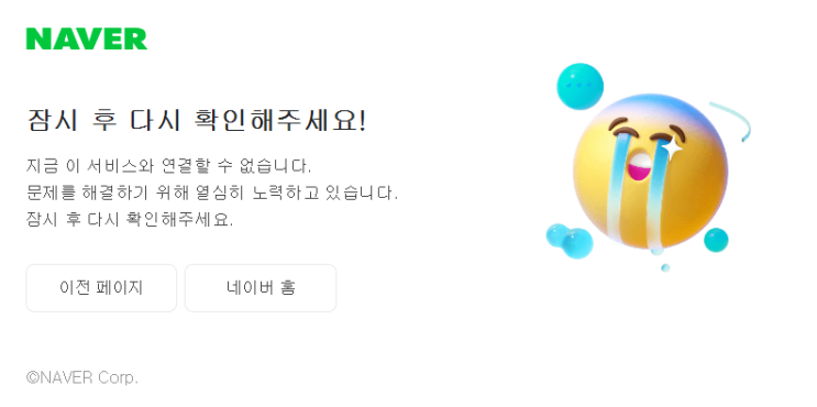  네이버 검색? 잠시 후 다시 확인해주세요!  서비스와 연결할 수 없습니다.