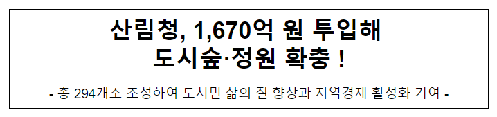 산림청, 1,670억 원 투입해 도시숲·정원 확충 ! 산림청, 1,670억 원 투입해 도시숲·정원 확충 !