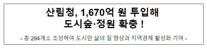 산림청, 1,670억 원 투입해 도시숲·정원 확충 !