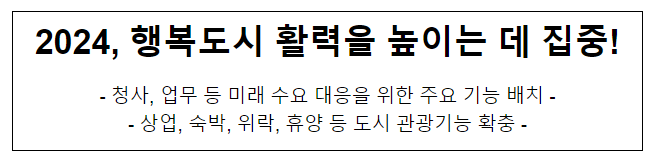 2024, 행복도시 활력을 높이는 데 집중! 2024, 행복도시 활력을 높이는 데 집중!