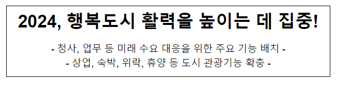 2024, 행복도시 활력을 높이는 데 집중!