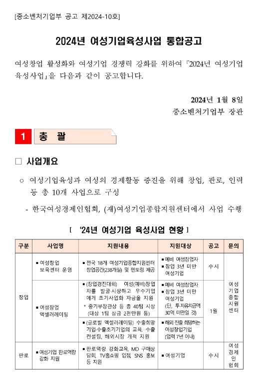 2024년 여성기업육성사업 통합 공고 2024년 여성기업육성사업 통합 공고