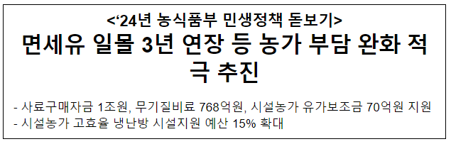 면세유 일몰 3년 연장 등 농가 부담 완화 적극 추진