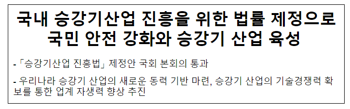 국내 승강기산업 진흥을 위한 법률 제정으로 국민 안전 강화와 승강기 산업 육성 국내 승강기산업 진흥을 위한 법률 제정으로 국민 안전 강화와 승강기 산업 육성