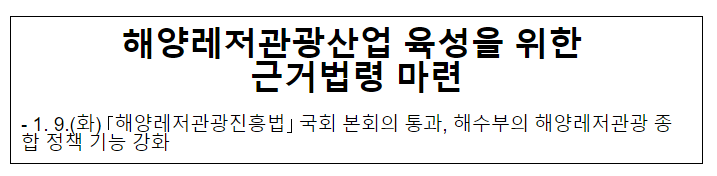 해양레저관광산업 육성을 위한 근거법령 마련