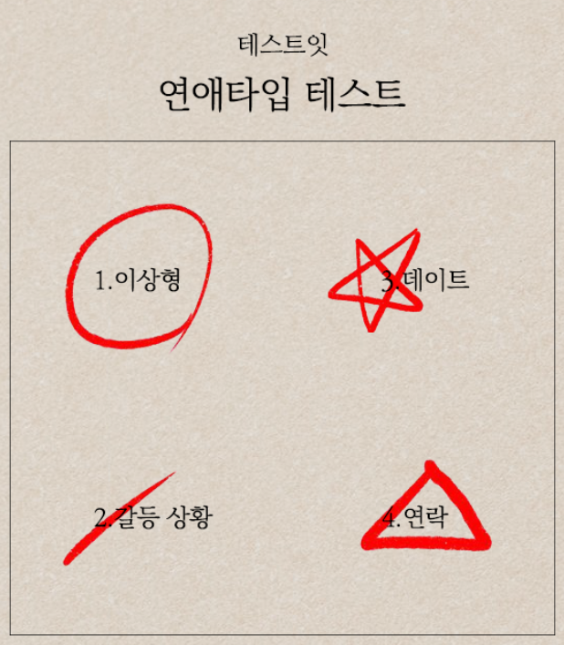  [테스트잇] 연애타입 테스트 링크, 결과, 문항 (이상형, 데이트, 갈등상황, 연락)