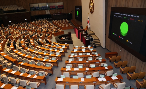 野, ‘<b>이태원 특별법</b>’ <b>단독</b> 처리…국힘 표결 불참