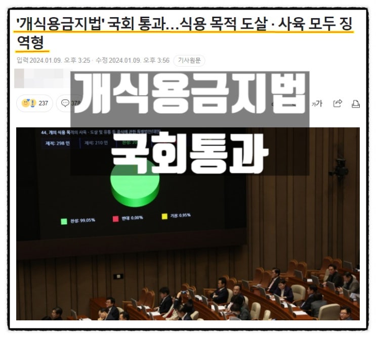  개식용금지법 국회통과 이딴건 여야합치 잘함