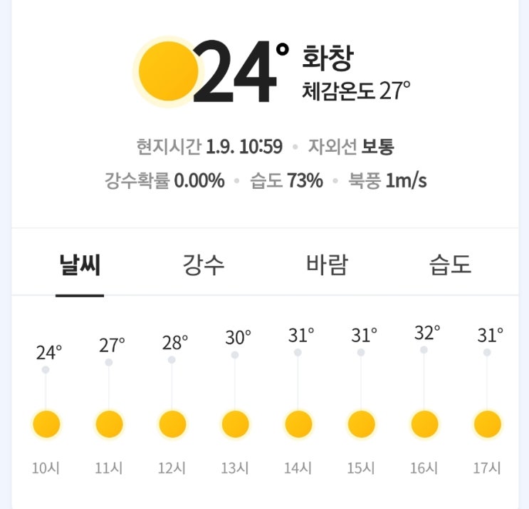  태국 치앙마이 오늘의 날씨 (24년 1월 9일) 걷기 좋은 하루