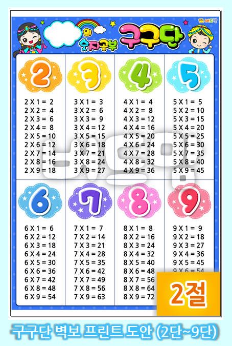 A4크기 구구단표 프린트 도안이에요! (2~9단, 10~19단) : 네이버 블로그