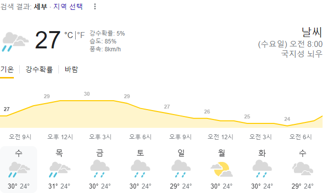  2024년 1월 10일 세부 날씨 올려드려요