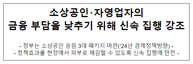 소상공인 자영업자의 금융부담을 낮추기 위해 신속 집행 강조 소상공인 자영업자의 금융부담을 낮추기 위해 신속 집행 강조