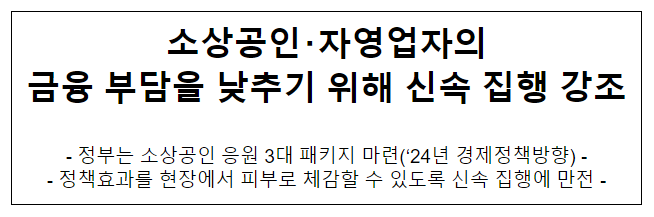 소상공인 자영업자의 금융부담을 낮추기 위해 신속 집행 강조